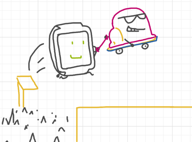 A panel from Running Duos, episode four of the Board Boards object show by Furretwalk/WalkingFurret.